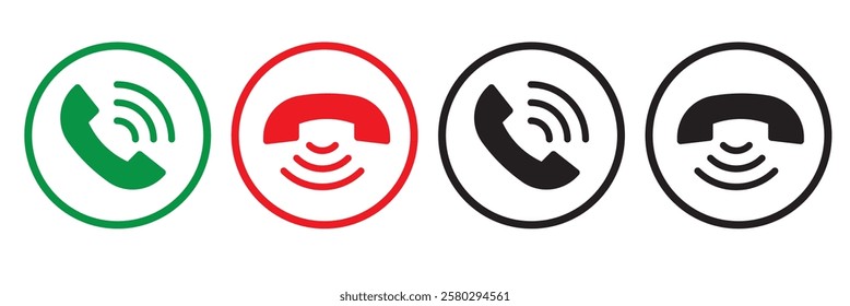 Answer and decline phone call buttons. Vector illustration icon. Phone call. Telephone sign. Accept call and decline phone icons.