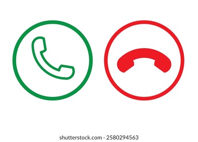 Answer and decline phone call buttons. Vector illustration icon. Phone call. Telephone sign. Accept call and decline phone icons.