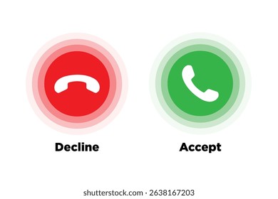 Answer and decline phone call buttons. Phone call. Telephone sign. Accept call and decline phone icons. Vector illustration icon.