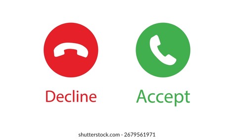Symbol "Telefonanruftasten annehmen und ablehnen". Eingehenden Anrufsymbolvektor akzeptieren und ablehnen.
