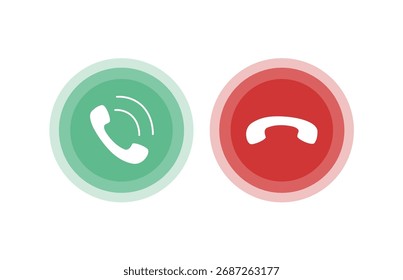 Atender e recusar botões de telefonema. Telefonema. Sinal de telefone. Aceitar e recusar ícones de telefone. Ícone de ilustração vetorial. ação de chamada e interface do smartphone. Perfeito para design de interface do usuário 