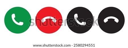 Answer and decline phone call buttons. Vector illustration icon. Phone call. Telephone sign. Accept call and decline phone icons.
