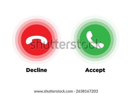 Answer and decline phone call buttons. Phone call. Telephone sign. Accept call and decline phone icons. Vector illustration icon.