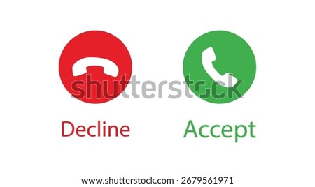 Answer and Decline Phone Call Buttons Icon. Accept and Reject Incoming Call Symbol Vector.
