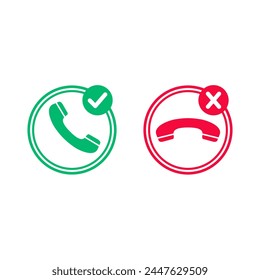Answer decline phone call hang up red green button icons. Accept reject dial mobile cellphone