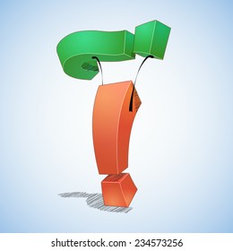 Answer defeated question. Exclamation point defeated question mark.