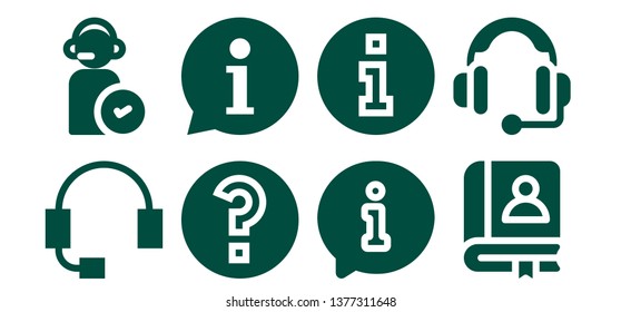 answer icon set. 8 filled answer icons.  Simple modern icons about  - Headset, Operator, Question, Information, Faq