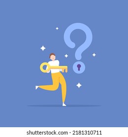 Answer Key. The Answer To A Question. Solutions And Problem Solving. Help Center. A Man Uses A Key To Open A Question Mark. Illustration Concept Design. Posters, Banners, Landing Pages