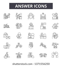 Answer line icons, signs set, vector. Answer outline concept, illustration: answer,question,faq,mark,ask,speech