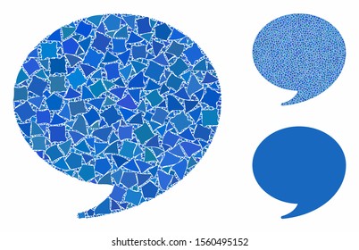 Answer mosaic of ragged pieces in different sizes and shades, based on answer icon. Vector ragged pieces are composed into collage. Answer icons collage with dotted pattern.