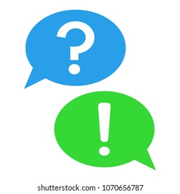 Answer and question buttons. Question mark and exclamation point in speech bubble. Vector icon. svg