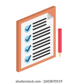 Answer Sheet isometric 3D icon, mini illustration. use for modern concept, print, UI, UX kit, web and app development. Vector EPS 10, related to learning and education, science