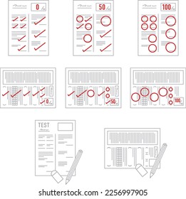 Answer sheets and scoring results. Japanese test. studying for a test. evaluation sheet. exam at school.