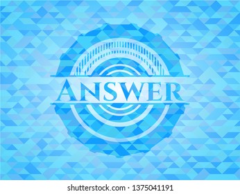 Answer sky blue emblem with triangle mosaic background