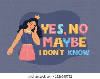Answer and woman. Woman on isolated background. Cute girl. Feminine concept illustration. Beautiful women. International women's day. Handdrawn illustration