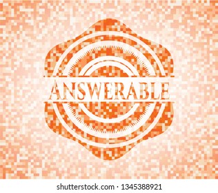 Answerable abstract emblem, orange mosaic background
