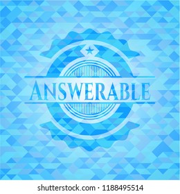 Answerable sky blue emblem with triangle mosaic background
