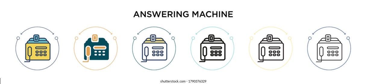 Answering machine icon in filled, thin line, outline and stroke style. Vector illustration of two colored and black answering machine vector icons designs can be used for mobile, ui, web