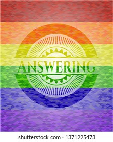 Answering on mosaic background with the colors of the LGBT flag