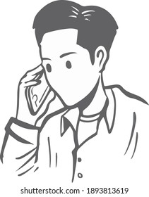 answering a phone call as a businessman or entrepreneur in grayscale illustration vector 