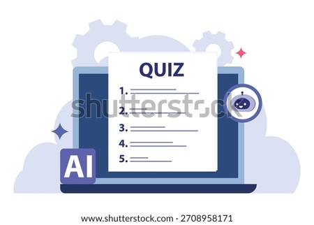 Answering questions with the help of AI or artificial intelligence. Asking a robot for help to answer a quiz.