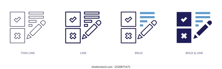 Icono de respuestas en 4 estilos diferentes. Línea delgada, línea, negrita y línea negrita. Estilo duotono. Trazo editable.
