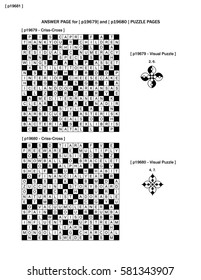 Answers for two puzzle pages with criss-cross and visual puzzles, or filled crossword grids and abstract design elements.
