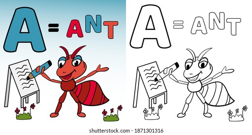 a for ant alphabet coloring book vector