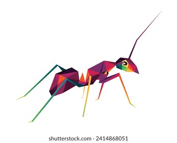 Animal de hormiga en polígono colorido bajo pozo. Colorida ilustración abstracta de la hormiga. Logo de Ant Vector Ilustración