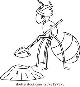 Ant Animal Digging Isolated Coloring Page for Kids