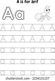 Ant Animal Tracing Letter ABC Coloring Page A