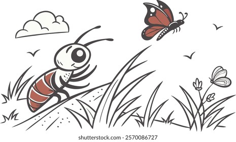 Ant and Bee Vector Illustration on White Background