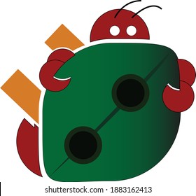 Ant behind leaf vector graphic illustration