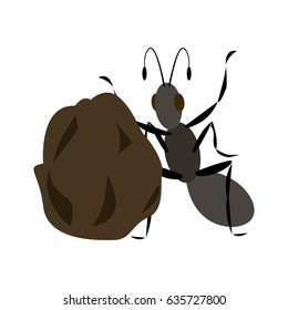 the ant and the big ball of dung. vector illustration flat style