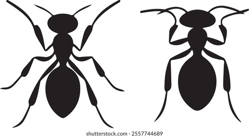 Ant black silhouette isolated on white background. Ant icon. Ant vector illustration