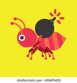 Ant with Bomb Icon, Insect Vector