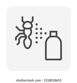 Ant and bug killer spray vector icon. May called insecticide, pesticide or exterminator. Include bottle, auto chemical sprayer to kill, control, repellent for safe garden, home house. Editable stroke.