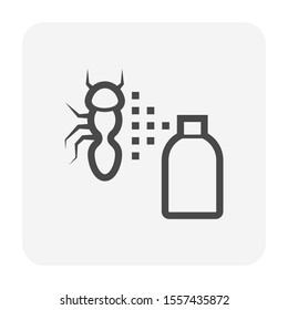 Ant and bug killer spray vector icon. May called insecticide, pesticide or exterminator. Include bottle, auto chemical sprayer to kill, control, repellent for safe garden, home house, indoor, outdoor.