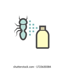 Ant and bug killer spray vector icon. May called insecticide, pesticide or exterminator. Include bottle, auto chemical sprayer to kill, control, repellent for safe garden, home house, indoor, outdoor.