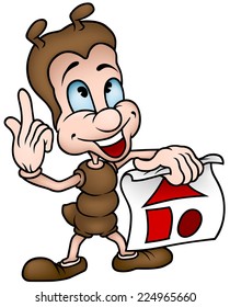 Ant Builder - Colored Cartoon Illustration, Vector