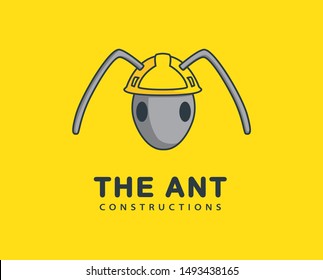 Ant builder in helmet character illustration/logo for construction, building, renovation company