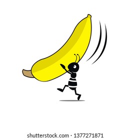ant carrying banana stock vector