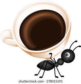 Ant carrying a cup coffee