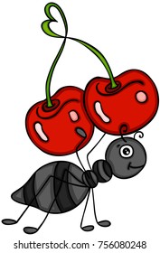 Ant carrying a love cherry
