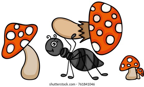 Ant carrying mushroom
