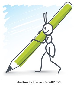 Ant carrying a pencil