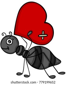 Ant carrying red heart