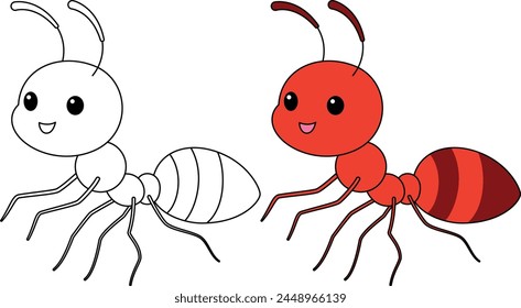 Ant Cartoon Character Isolated Vector Illustration Coloring Page Hand Drawn for Kids