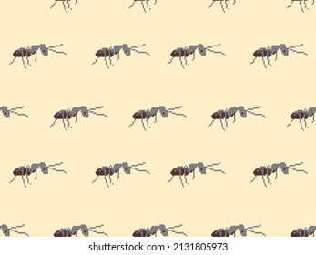 Ant cartoon character seamless pattern on orange background.Pixel style