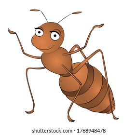Ant cartoon colorless for coloring page. He smiles and waves two paws